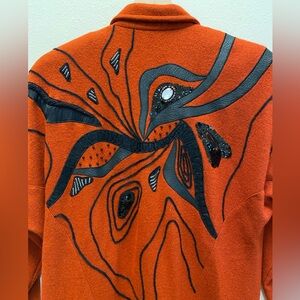 Vintage Womens Dress Coat Shoulder Pad Drop Waist Beaded Embroidered Size 8